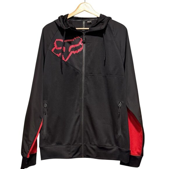 Fox Racing Hoodie Black Red Full Zip Embroidered Logo Y2K Mens Large - Picture 1 of 9